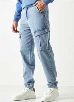 Buy Light Wash Straight
 Fit Cargo Jeans in Saudi Arabia