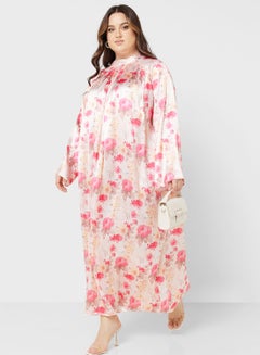 Buy Printed Pleat Detail Round Neck Dress in UAE
