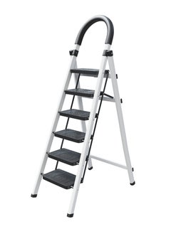 اشتري Foldable Ladder, Home Ladder Folding Step Stool with Wide Anti-Slip Pedal, Adults Folding Sturdy Steel Ladder for Home,Kitchen, Garden, Office (White, 6 Steps) في السعودية