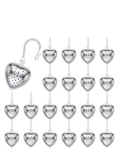 Buy 20 Pcs Tea Strainer, Stainless Steel Ball Infuser, Loose Leaf Steeper Interval Diffuser, Heart Shape Mesh Filters with Extended Chain Hook for Seasonings Cup Bottle (Silver) in UAE