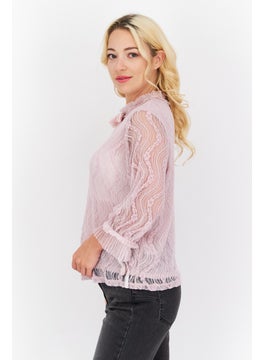 اشتري Women Ruffle Neck 3/4 Sleeves Textured Top, Pink في الامارات