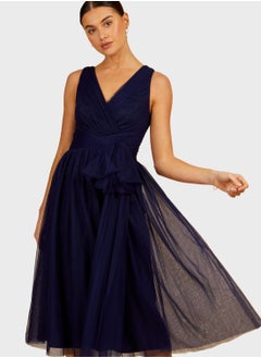 Buy Surplice Neck Tie Detail Dress in UAE