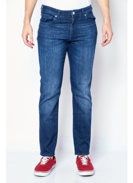 Buy Men Straight Fit Washed Stretchable Jeans, Blue in UAE