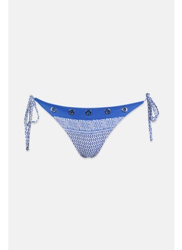 اشتري Women 1 Pc Eyelet Detail Allover Print Bikini Bottom, Blue and White في السعودية