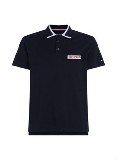 Buy Men's Tipped Logo Embroidery Regular Fit Polo - Cotton, Blue in UAE