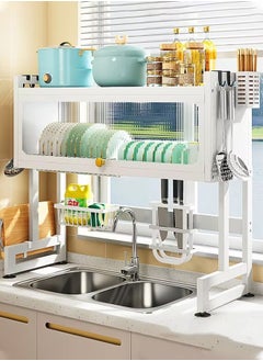 Buy Over the Sink 3-Tier Dish Drying Rack with Cover - Space-Saving Kitchen Organizer 105CM White in Saudi Arabia