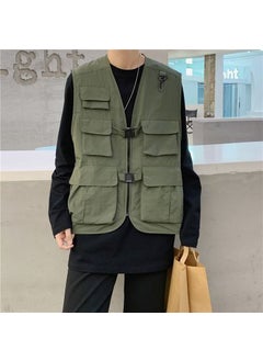 Buy Fashion Retro Vest Mens Streetwear BF Style Waistcoat Army Green in Saudi Arabia