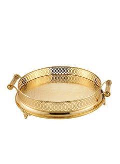 Buy Round Decorative Stainless Steel Serving Tray With Handles & Legs, Gold 40CM in Saudi Arabia