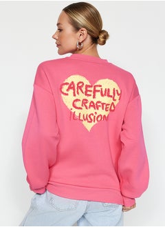 Buy Pink Thick Fleece Inside With Relief Print On The Chest And Back, Oversized Knitted Sweatshirt TWOAW24SW00226 in Egypt