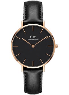 Buy Petite Sheffield Black Round Watch for Women 32mm Dial with Black Leather Strap DW00100168 in Saudi Arabia