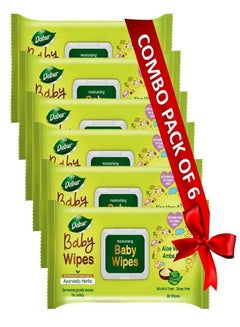 Buy Dabur Baby Wipes: Soft Moisturizing Wet Wipes enriched with Aloe Vera & Amba Haldi | No Parabens & Phthalates - 80 Wipes X Pack of 6 in UAE