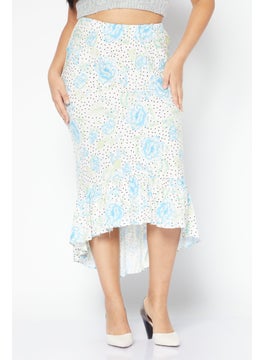 اشتري Women Floral Pattern Midi Skirt, White/Blue Combo في الامارات