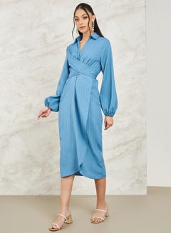 Buy Wrap Front Detail Textured Midi Dress in Saudi Arabia