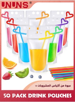 اشتري Drink Pouches With Straws,50 Pack Clear Plastic Juice Pouches For Adults And Kids,Disposable Drink Bags Stand Up Zipper Drinking Pouches For Smoothie Juice Coffee Tea,Birthday Party Favor في السعودية