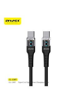 Buy CL-138T PD 60W USB Type-C to Type-C Fast Charging Date Cable - 1m - Black in Egypt