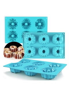 Buy Mini Bundt Cake Silicone Pan, Fluted Tube Cake Pans European Grade Non-Stick Fancy Molds for jello, Cupcake, Doughnut Donut, Cornbread, Brownie (Set of 3) in UAE