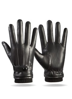 اشتري Men's Winter Warm Touchscreen Leather Gloves Adjustable Thermal Driving PU Leather Gloves في الامارات