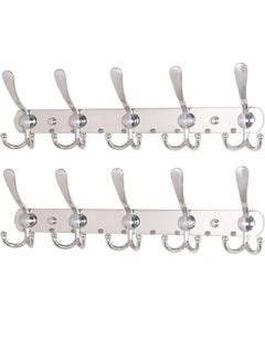 Buy 2 Pack Stainless Steel Wall Hanger With 5 Hooks Coat Hooks for Hanging Wall Mounted Wall Hooks Rack for Bathroom Bedroom Wall Coat Hanger for Clothes Hat Jacket Clothing in Saudi Arabia