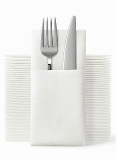 اشتري Disposable Cloth Like Napkins Built-in Flatware Pocket Wedding Party Linen Feel White Napkin Prefolded for Silverware50 Count في السعودية