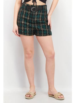 Buy Women Metallic Knitted Short, Black/Green in UAE