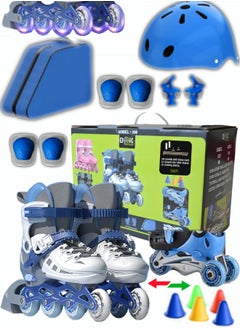 Buy Draxon roller skates for kids adjustable with light up wheels and tools to convert it to training skates fun Illuminating for boys girls Rollerskates for kids beginners, suitable for indoor outdoor (MODEL-309-Blue ) in UAE