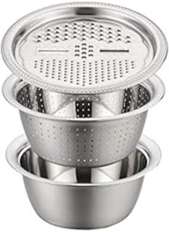 Buy (3 Pieces) Stainless Steel Strainer and Chopper Set for Cutting and Washing Fruits and Vegetables Multifunctional Kitchen Bowl - JUST.FO.U.STORE in Egypt