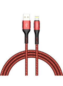 اشتري Brave 30W USB to Lightning Nylon Braided Data Cable 3.1A Fast Charging Charger for iPhone 14 Pro Max, iPhone 13 12 11 Pro Max Mini XS Plus 1.2m (Red) في الامارات