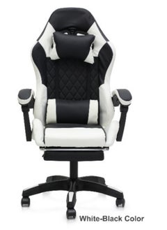 Buy Ergonomic Leather Gaming Chair with Headrest, Lumbar Support, and Footrest - Ultimate Comfort for Gamers 44FR-Black-White in UAE