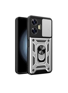 اشتري حافظة Realme C55، غطاء Realme C55 مع غطاء كاميرا منزلق، حافظة هاتف واقية شديدة التحمل مقاومة للصدمات من الدرجة العسكرية مع مسند حلقي لـ Realme C55 4G 2023 أسود في الامارات