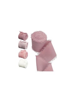 Buy Handmade Fringe Chiffon Silk-Like Ribbon Colors Palette Dusty Rose Chiffon for Wedding Bouquets Gift Wrapping (Pink Set) in UAE