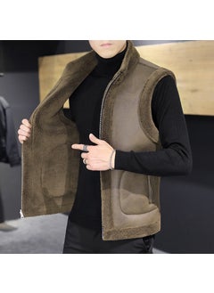 Buy 2024 Mens Reversible Fur Vest Casual Fleece Coffee in UAE