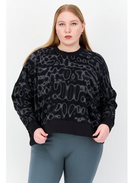 Buy Women Plus Size Long Sleeve Abstract Print Outdoor Sweatshirt, Black Combo in UAE