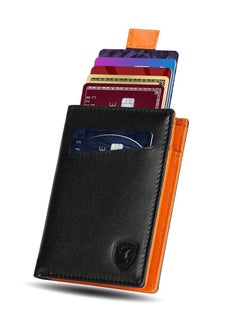 Buy RFID  Leather Minimalist Bifold Wallet For Men Orange black in UAE
