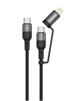 اشتري Moxedo 2 in 1 Charging Cable 60W Power Delivery Interchangeable USB-C to USB-C/Lightning 1.2 Meters Braided Nylon Cable Compatible for Android/iPhone 15/14/13/12/11 Pro Max, iPad and S (Black) في الامارات