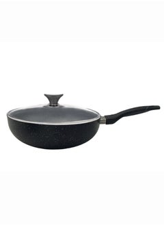 اشتري Sonex Non Stick Classic Wok Black Granite with Glass Lid & Ergonomic Bakelite Handle, Dia 30 cm & Cap 5 Ltr – Perfect for Stir-Fries, Curries, and Asian Cuisine, PFOA Free, Durable & Easy to Clean في الامارات