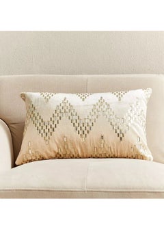 Buy Petra Beaded Wave Velvet Filled Cushion - 30x50 cm in Saudi Arabia