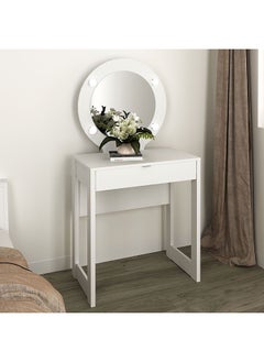 اشتري Eldon Dressing Table With Mirror And Drawer Durable Vanity Table Dressing Makeup Desk With Storage Modern Design Bedroom Furniture L 160x45x82 Cm White في الامارات