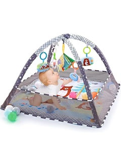 اشتري Baby Pontoon Net Baby Playmat with 5 Hanging Toys and 18 Ocean Balls Lightweight Foam Stand Washable Soft Cotton Base Playmat for 0-24months (80x80x55cm) في الامارات