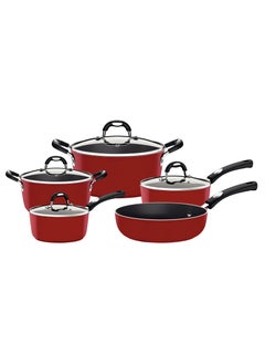 Buy Monaco Induction Ready 9 Pieces Aluminum Cookware Set with Interior Starflon Premium Nonstick Coating and Exterior Red Silicone Coating in UAE