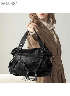 اشتري Women's PU Tote Bag Fashion Soft Leather Tassel Bag Large Capacity Handbag Soft Leather Shoulder Bag في السعودية