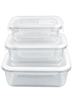 Buy 3PCS Glass Storage Containers Airtight Bento Boxes Set with Leak Proof Locking Lids Microwave Safe Glass Crisper for Home Office Kitchen Camping Meal Prep Storage in Saudi Arabia