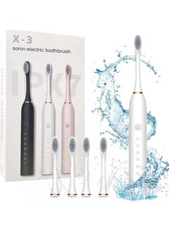 Buy Sonic Electric Toothbrushes, USB Rechargeable Ultrasonic Tooth Brush with 4 Brush Heads 6 Cleaning Modes and Smart Timer IPX7 Waterproof Cleaning Toothbrushes for Adults and Kids（White） in Saudi Arabia