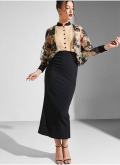 Buy Balloon Sleeve Button Detail Dress in Saudi Arabia