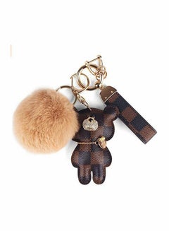 Buy Key Chain, Pom Pom Keychain with diamond bear and Artificial Fur Ball for Car keychain, Backpack Accessories in UAE