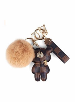 Buy Key Chain, Pom Pom Keychain with diamond bear and Artificial Fur Ball for Car keychain, Backpack Accessories in UAE