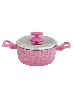 Buy Newflon Granit Cooking Pot With Steel Lid Size 20 cm Pink Color in Saudi Arabia