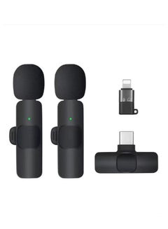 Buy 2in1 Bluetooths Mic K9 Wireless Collar Microphone Dual Lapel Lavalier Mic for Noise Reduction Vlogging Interview Live Streaming YouTube Video Broadcast With 2 Mic Receiver for iPhone and Android in Saudi Arabia