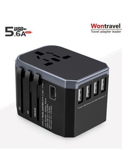 Buy Universal Travel Adapter One International Wall Charger AC Plug Adaptor with 5.6A Smart Power and and 3.0A USB Type-C for USA EU UK AUS in Saudi Arabia