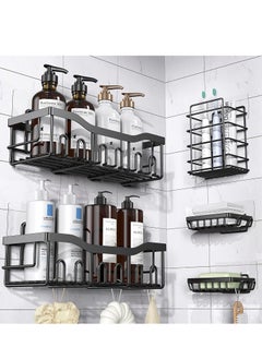 اشتري Shower Caddy Shelf Organizer 2 Pack, Adhesive Black Bathroom Basket Shelves, No Drilling Shower Organizer Corner Shelf for Bathroom Tub, Bathroom Wall Organizer Shelf Metal Frame (5P-Black) في الامارات