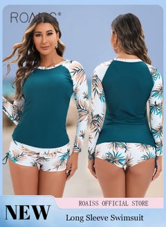 Buy Women One Piece Swimsuit with Side Tie Boxer Shorts One Piece Beach Suit Women Long Sleeved Sun Protection Surfing Wetsuit in UAE
